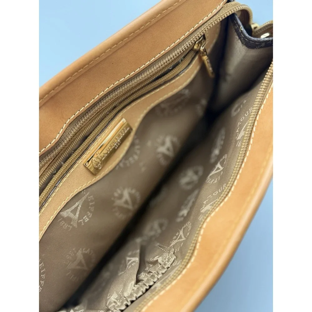 La Tour Eiffel 1887 Crossbody Wristlet Bag Monogram Brown Tan Genuine Leather